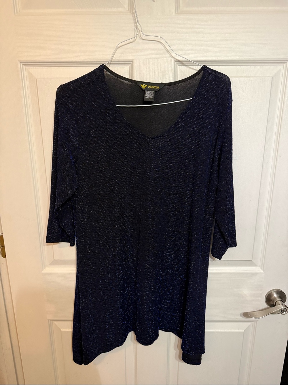 Valentina Navy Sparkle V-Neck Long Sleeve Top
